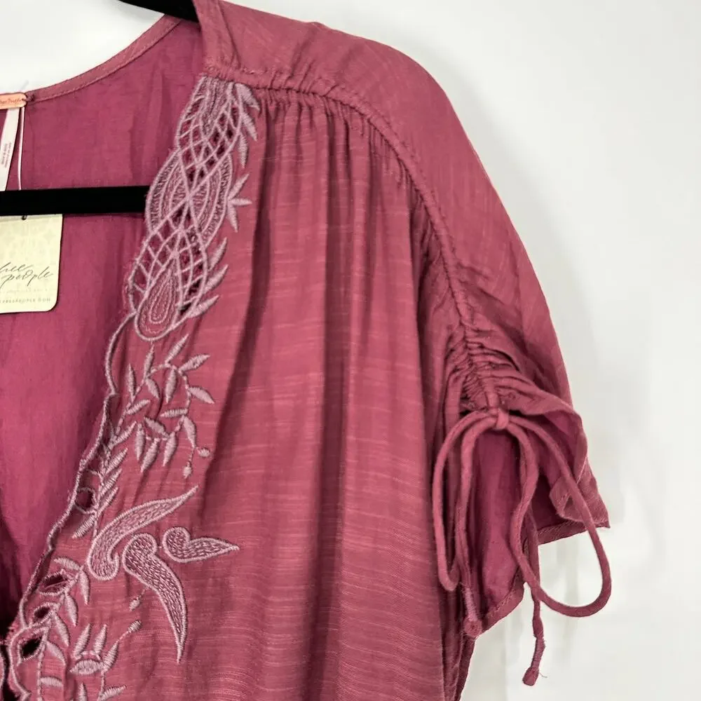 Free People Weila Romper Shorts Dainty Embroidered Filigree Tie Wasit NEW Small - Picture 6 of 11